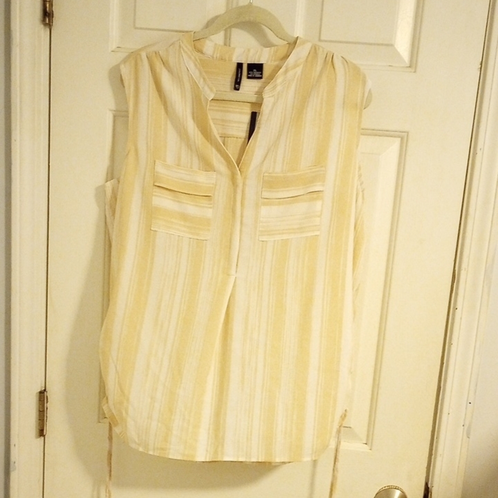 New Directions Sleeveless Blouse - Cream and Yellow Stripes